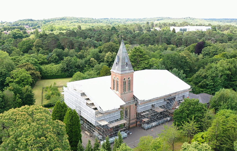 Scaffolding-and-temporary-roof-covering-historic-church